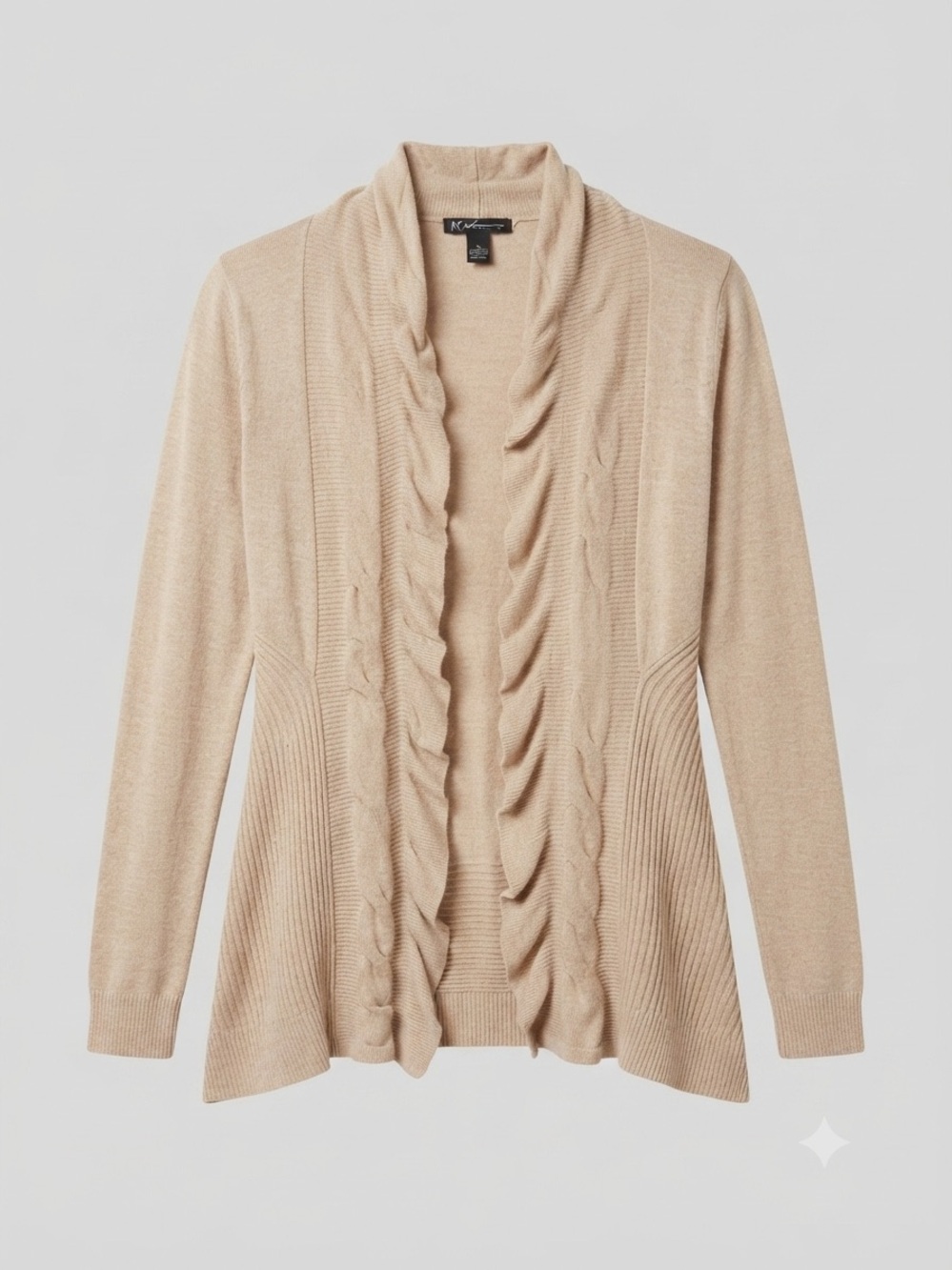 INC International Concepts Ruffle-Trim Open-Front Cardigan in Beige